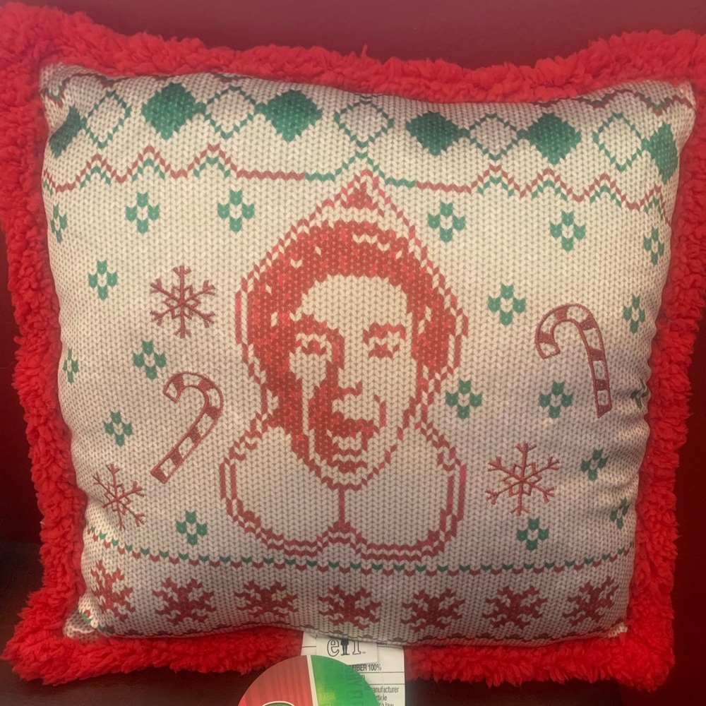 NWT Buddy the Elf Red and Green Holiday Pillow with Festive Design
